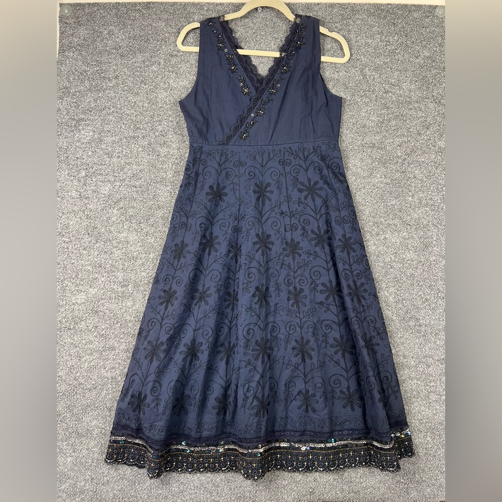 Cadeau Vintage A-line Dress‎ Women Size XS Navy Beaded And Embroidered